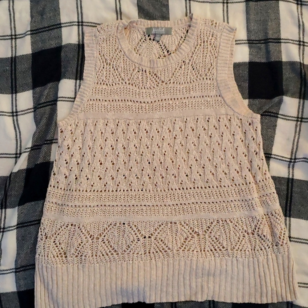 Marled Reunited Clothing EUC Beige Fine Knit Cottagecore Sweater Vest